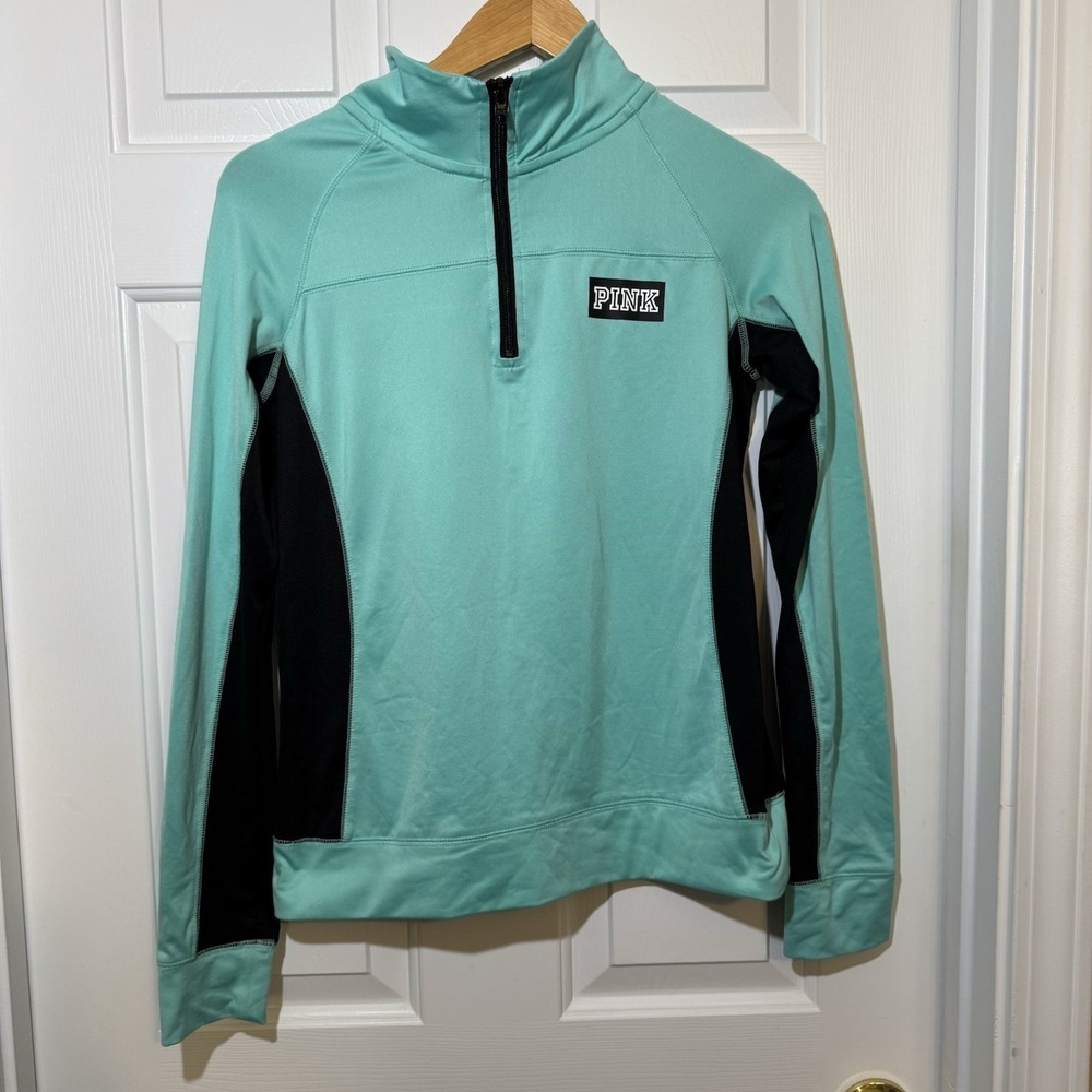 Victoria Secret Pink Y2K Ultimate 1/4 Zip Pullover Teal Aqua Black Size Small